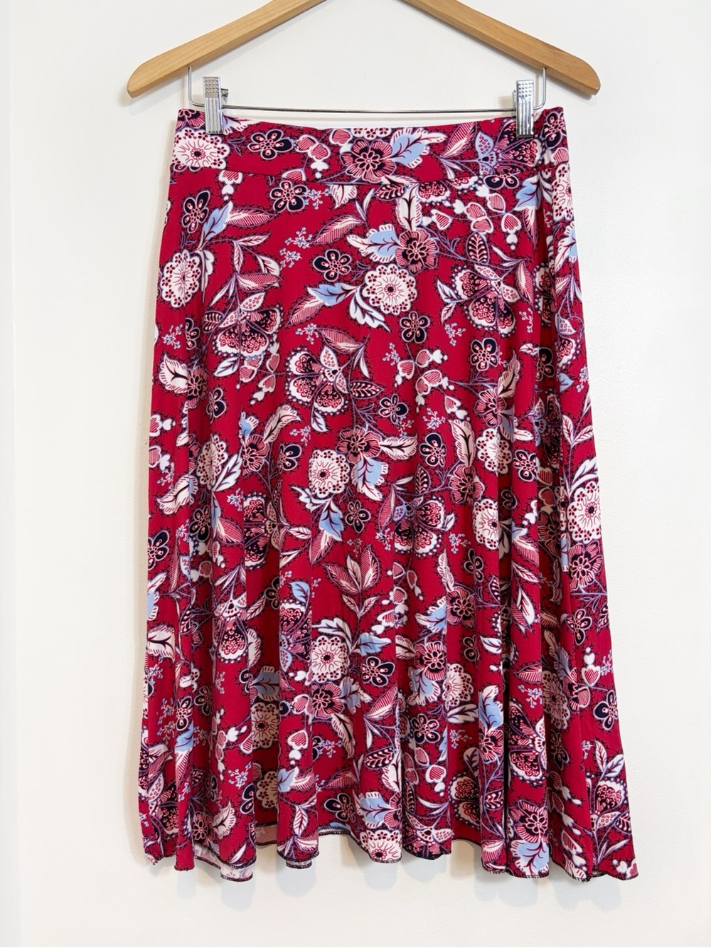 Emily Stacy Red Bohemian Floral Elastic Waist Midi Skirt FLAW